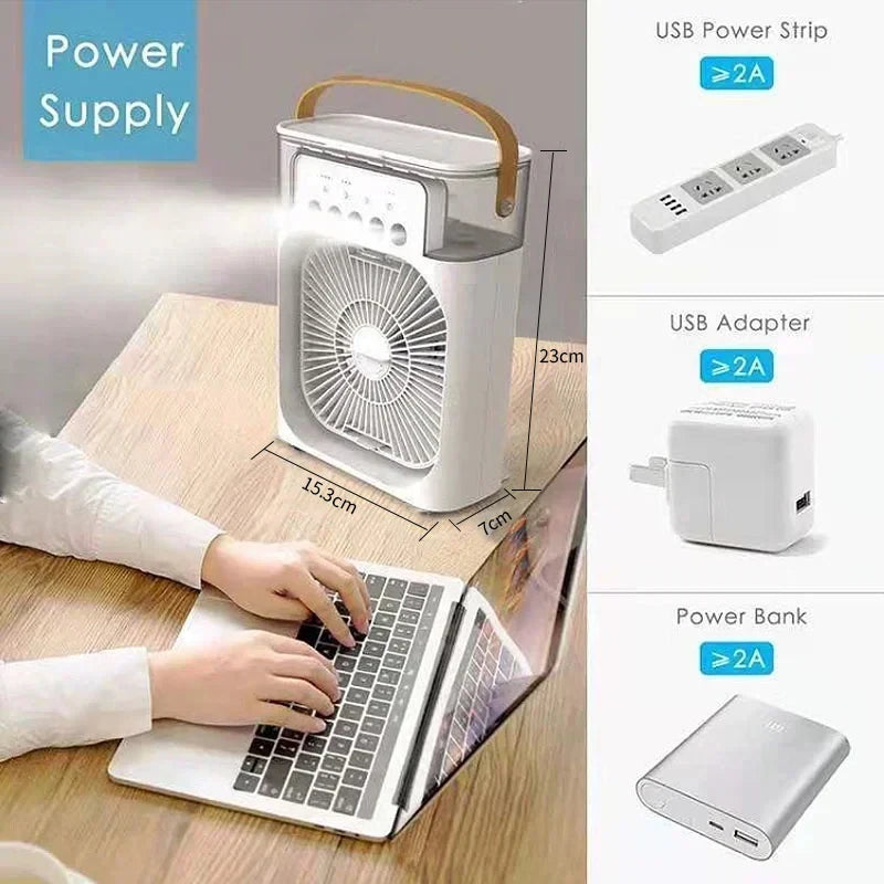 CoolMist Glow™ – Portable 3-in-1 Air Cooler Fan, Humidifier & 7-Color LED Night Light | USB Mini Air Conditioner for Home, Office & Travel