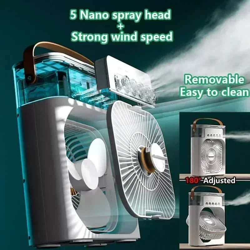CoolMist Glow™ – Portable 3-in-1 Air Cooler Fan, Humidifier & 7-Color LED Night Light | USB Mini Air Conditioner for Home, Office & Travel