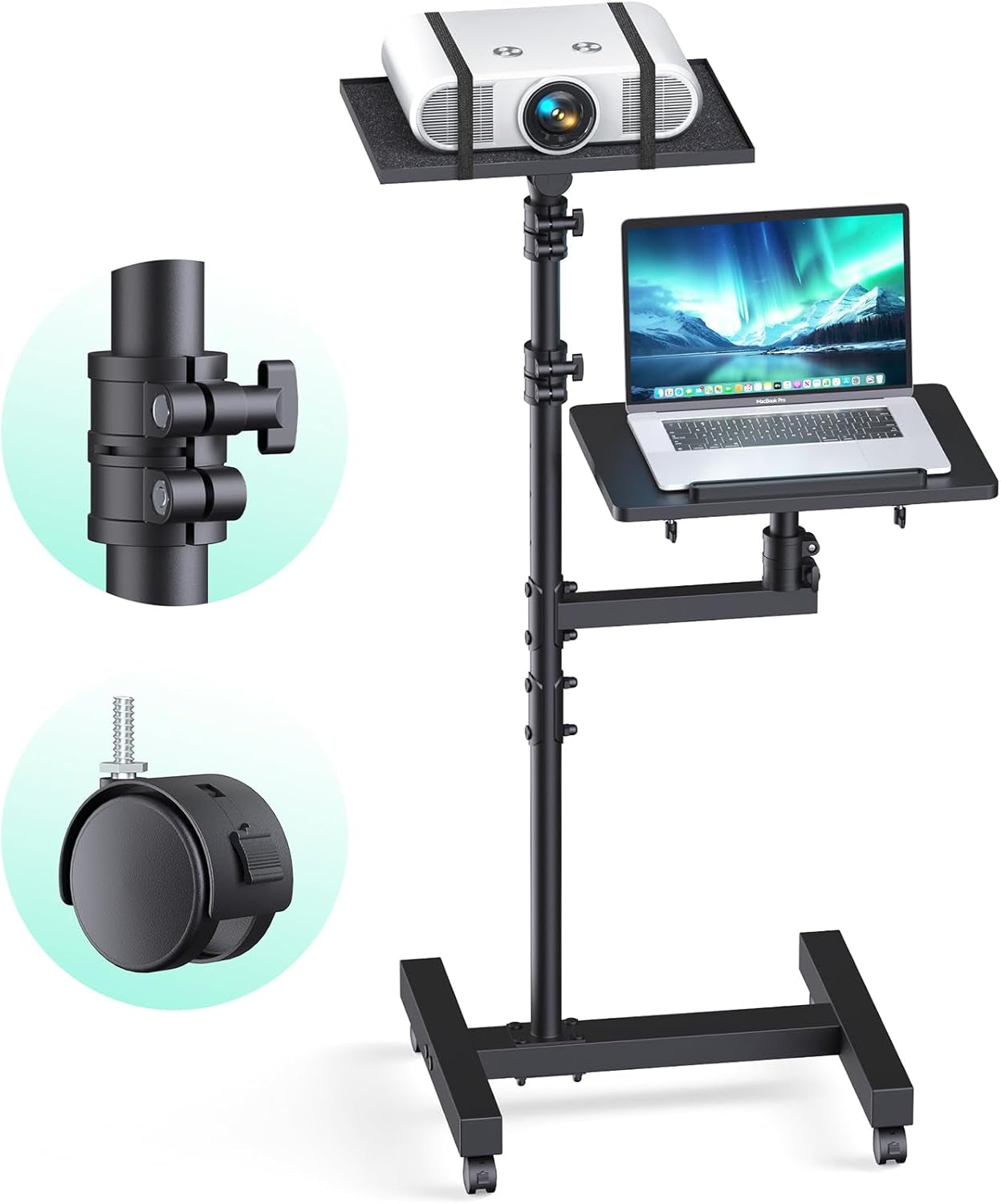 Height-Adjustable Laptop Cart - 360° Casters, 180° Tilt Trays