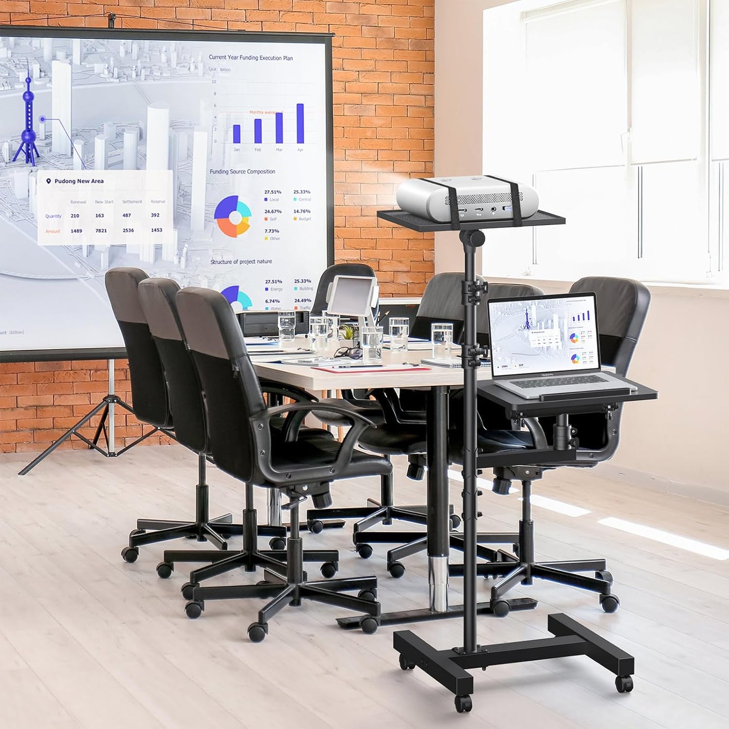 Height-Adjustable Laptop Cart - 360° Casters, 180° Tilt Trays