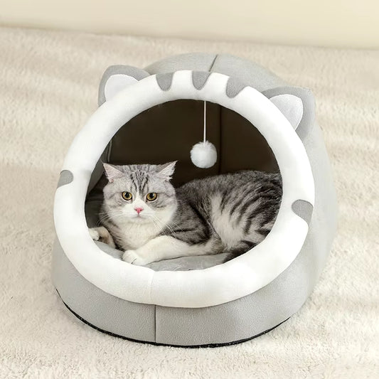 SnuggleHut™ Cat Bed - Winter-Warm Pet Cave with Waterproof Bottom, Breathable Fleece for Indoor Cats & Puppies