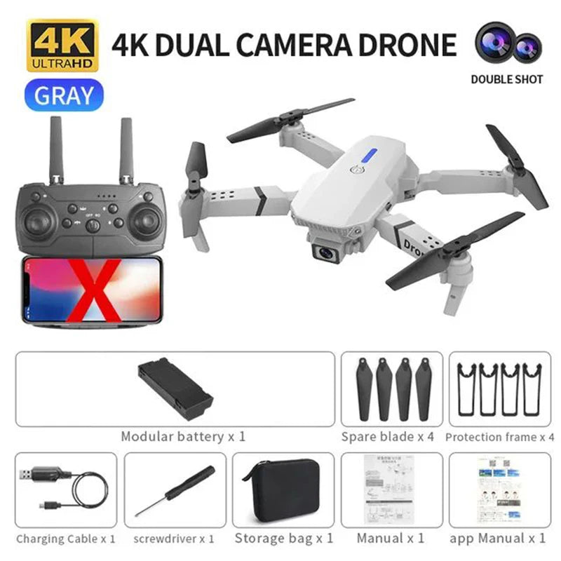 SkyVue Pro™ 2025 "4K FPV Drone with WiFi Live Feed – Foldable, Altitude Hold, 100m Range (E88 Pro Model)