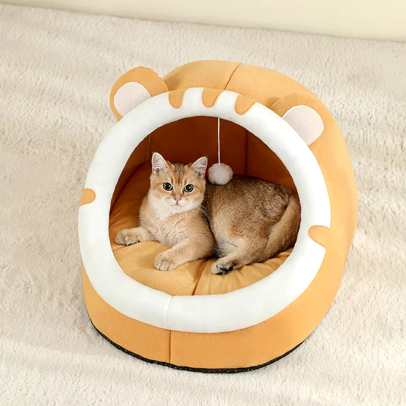 SnuggleHut™ Cat Bed - Winter-Warm Pet Cave with Waterproof Bottom, Breathable Fleece for Indoor Cats & Puppies
