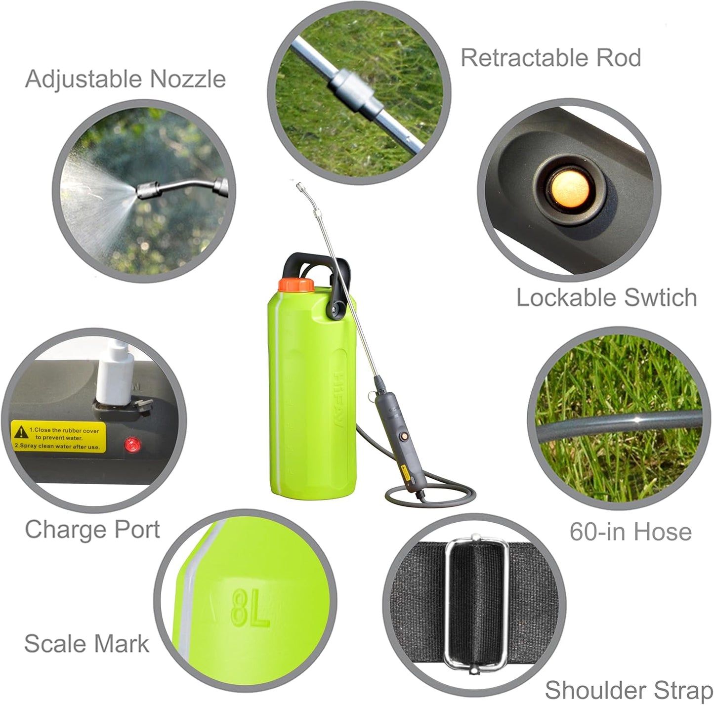 ESX-8 2-Gal Electric Sprayer – 32Gal Coverage, 4000mAh Battery & Telescopic Wand for Precision Spraying