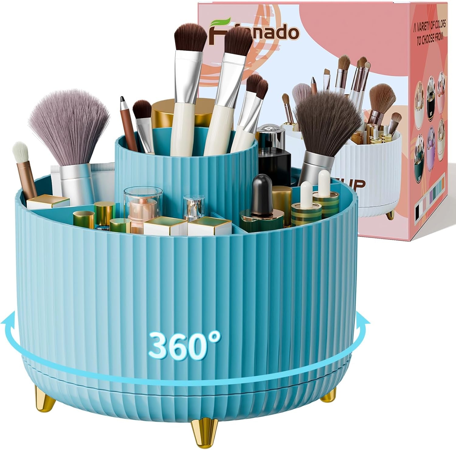 GlowSpin™ 360° Rotating Makeup Organizer - 5-Compartment Desktop Storage for Brushes, Lipsticks & Cosmetics