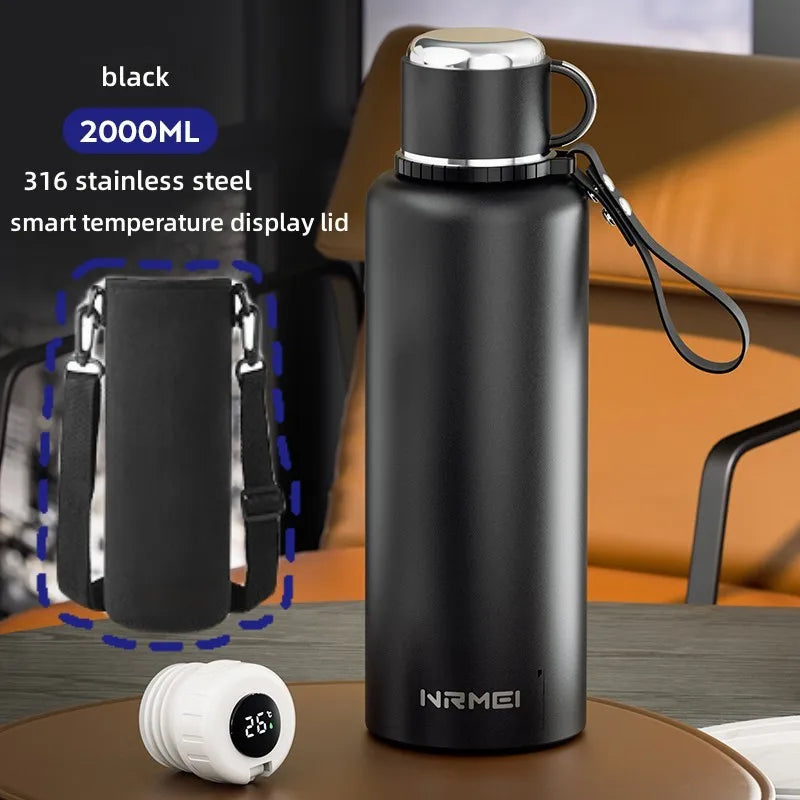 ThermoGuard Pro™ 2L Smart Water Bottle - 316 Stainless Steel Vacuum Flask with Temperature Display & Detachable Cup