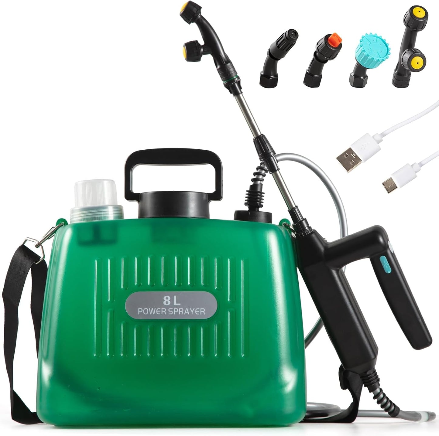 2-Gal Cordless Garden Sprayer - 4 Nozzles, Retractable Wand, 5H Runtime