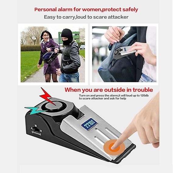 AlarmLock Go+™ Portable Door Stop Alarm with 120dB Siren | Travel Door Stopper, Entry Alert & Anti-Skid Self Defense Wedge for Home, Hotel, Apartment & Dorm