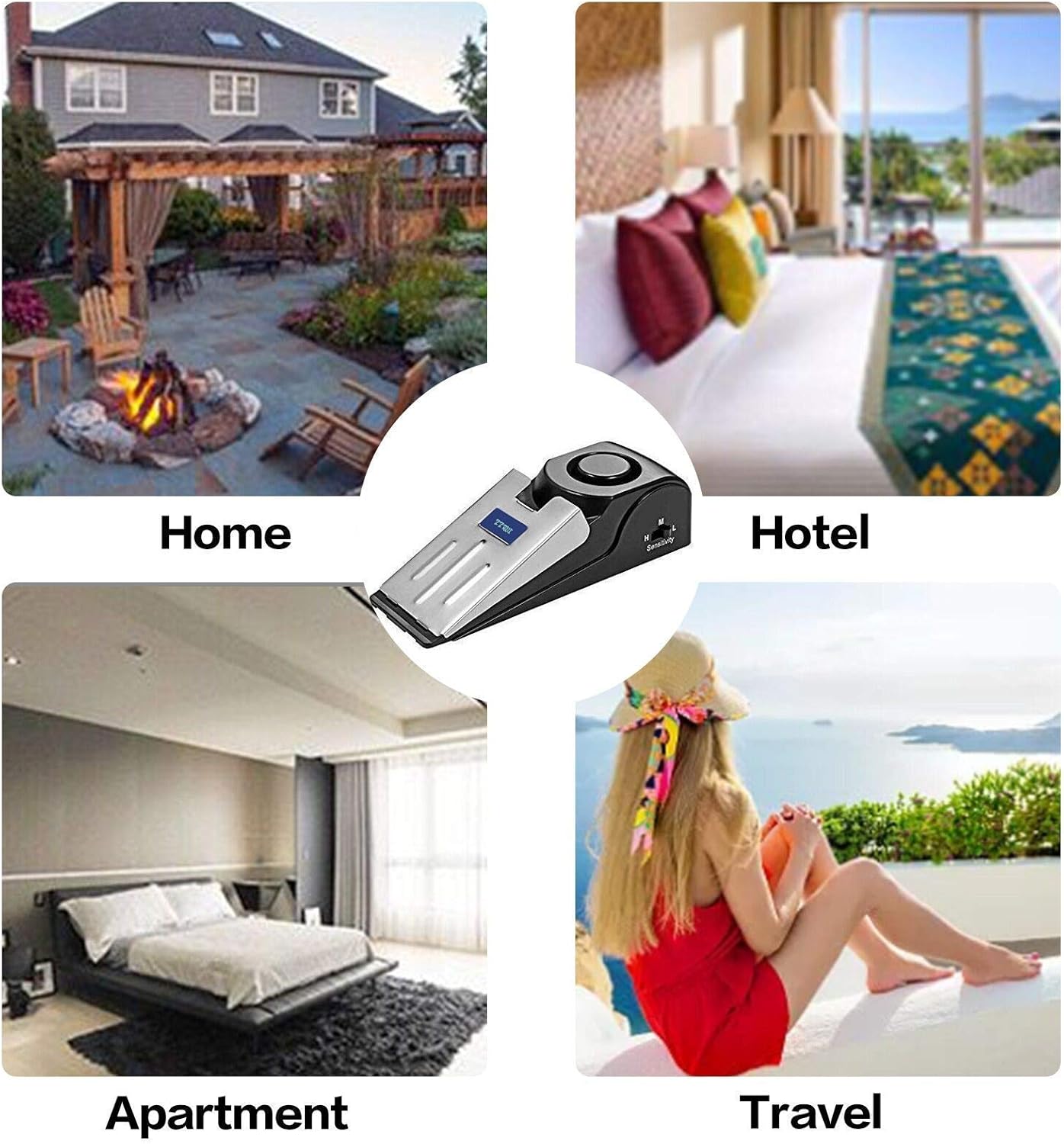 AlarmLock Go+™ Portable Door Stop Alarm with 120dB Siren | Travel Door Stopper, Entry Alert & Anti-Skid Self Defense Wedge for Home, Hotel, Apartment & Dorm