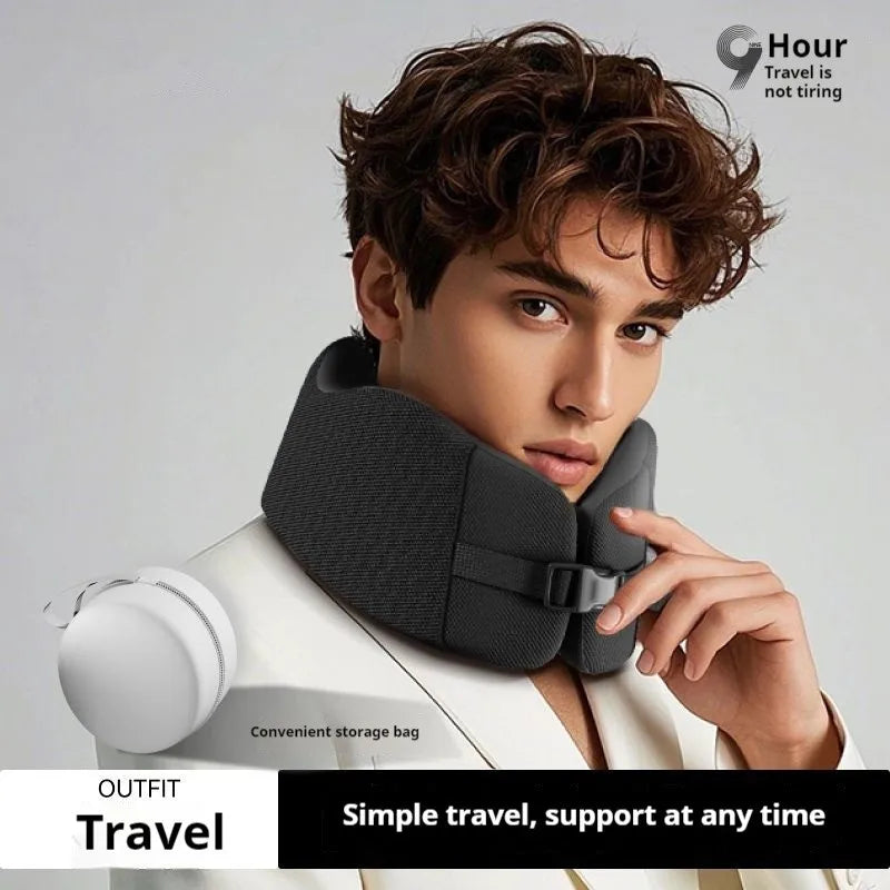 AeroRest™ Smart Neck Pillow - Ergonomic Memory Foam Design with Adjustable Chin Support (Grey/Blue)