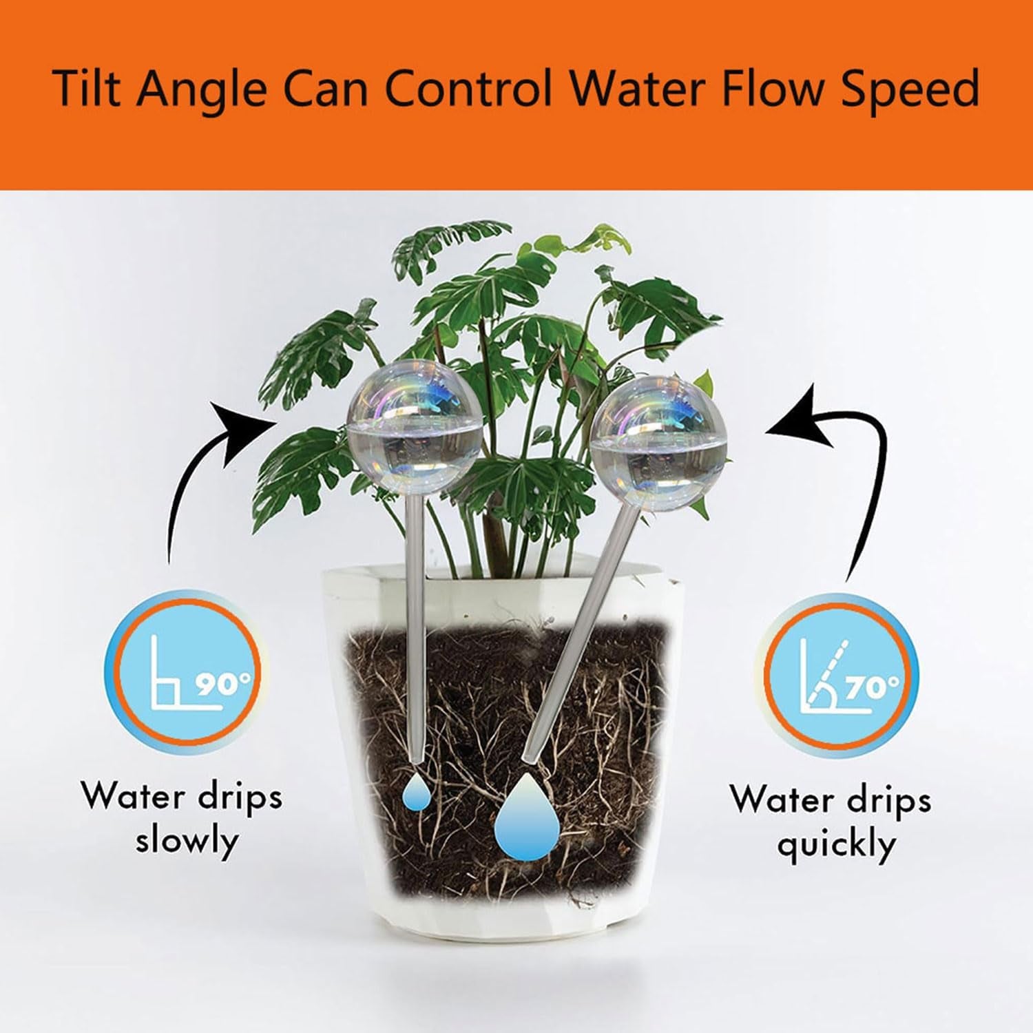 2-Pack Glass Watering Globes - 17oz, 2-Week Self-Watering for Plants (Iridescent