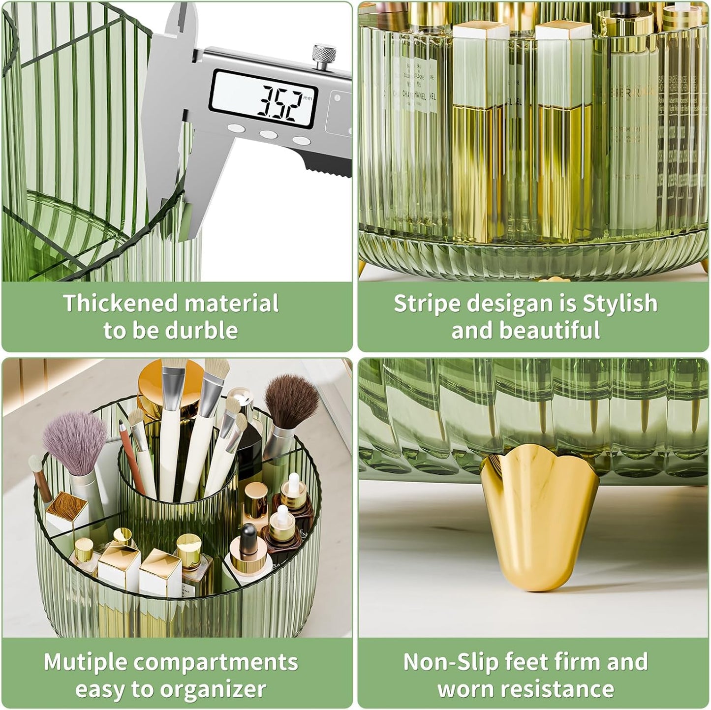 GlowSpin™ 360° Rotating Makeup Organizer - 5-Compartment Desktop Storage for Brushes, Lipsticks & Cosmetics