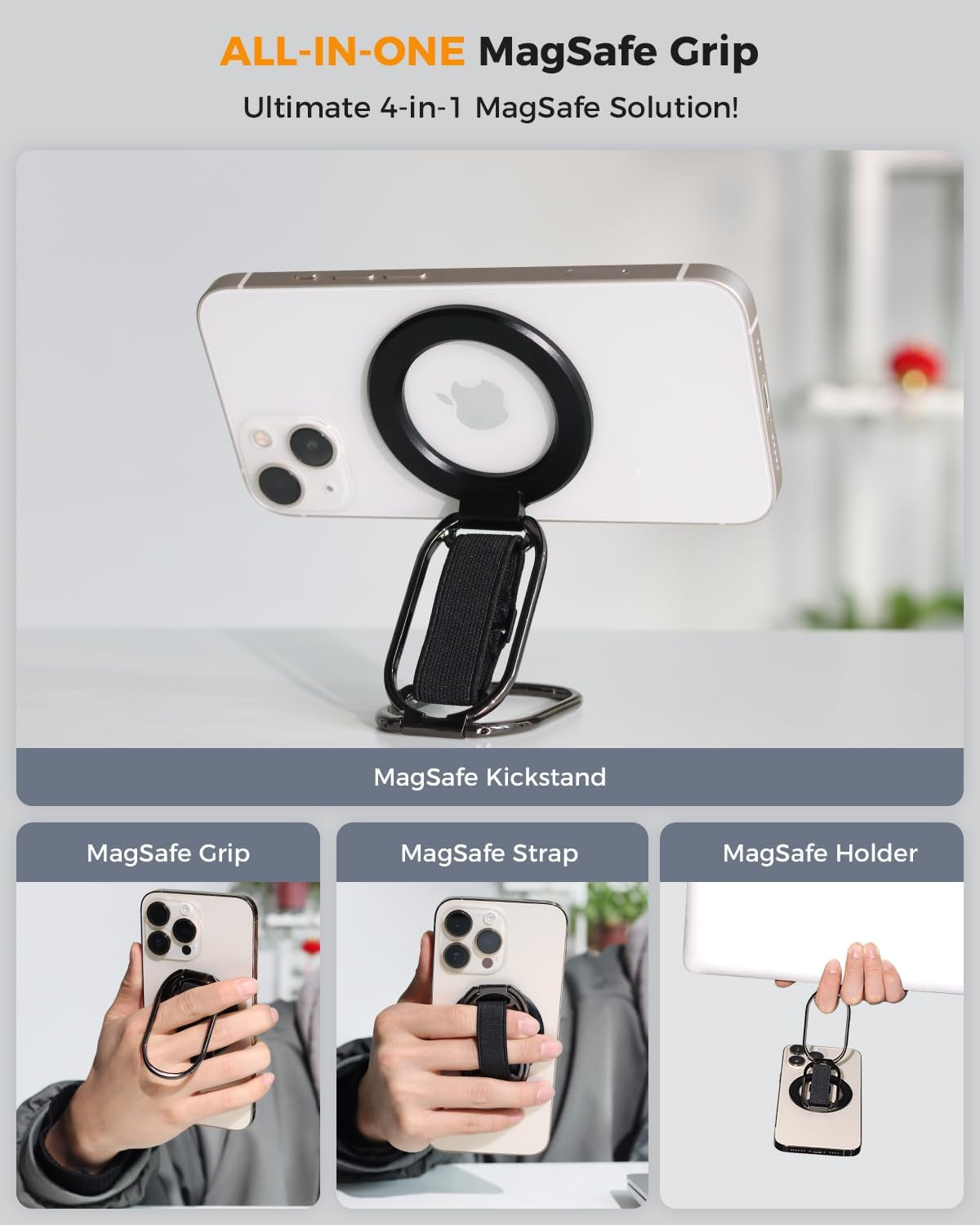 SUPERONE MagSafe Grip - 4-in-1 Kickstand, Loop & Holder (2025)
