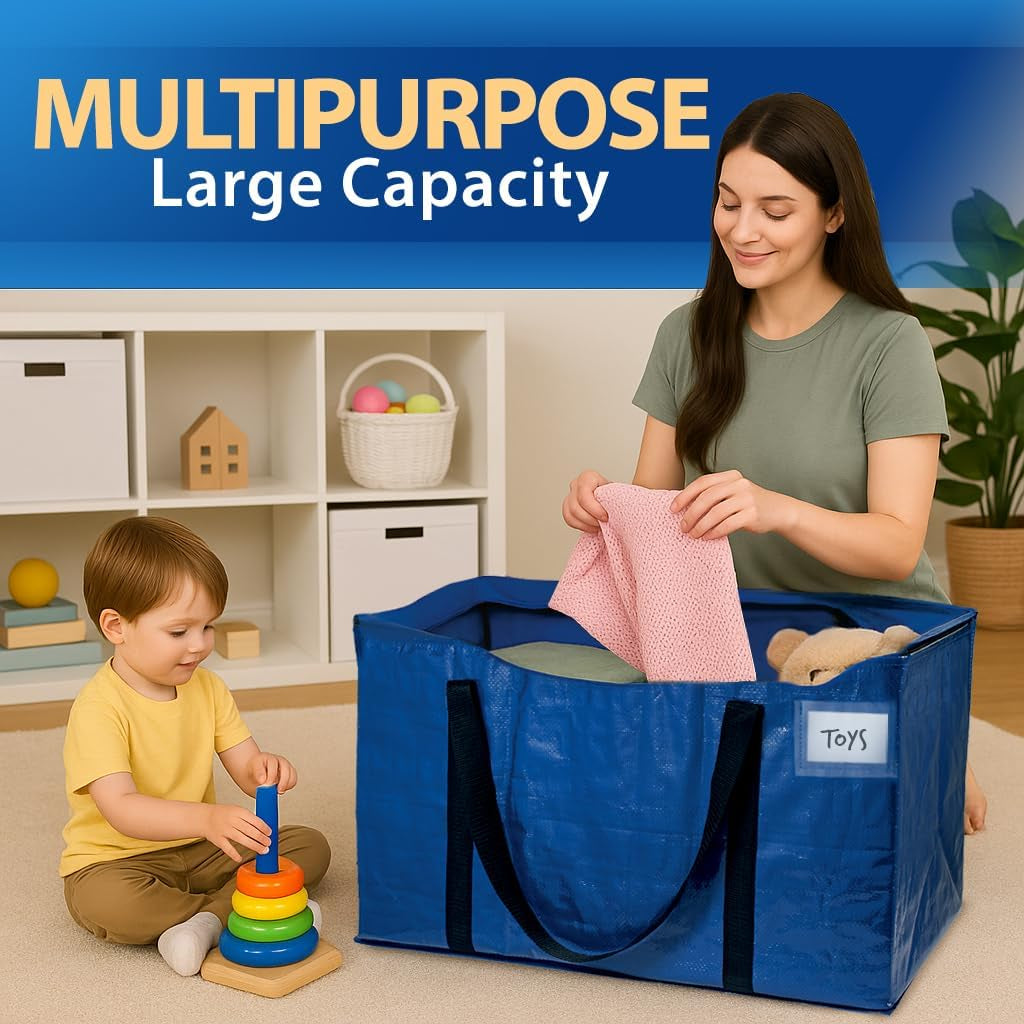 8-Pack Heavy Duty Moving Bags - 600D Fabric, Water-Resistant, Zippered (Blue)