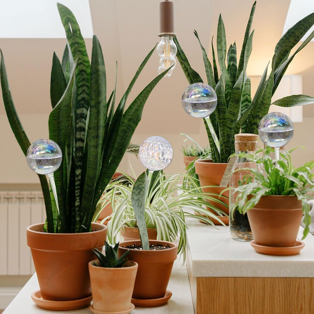 2-Pack Glass Watering Globes - 17oz, 2-Week Self-Watering for Plants (Iridescent