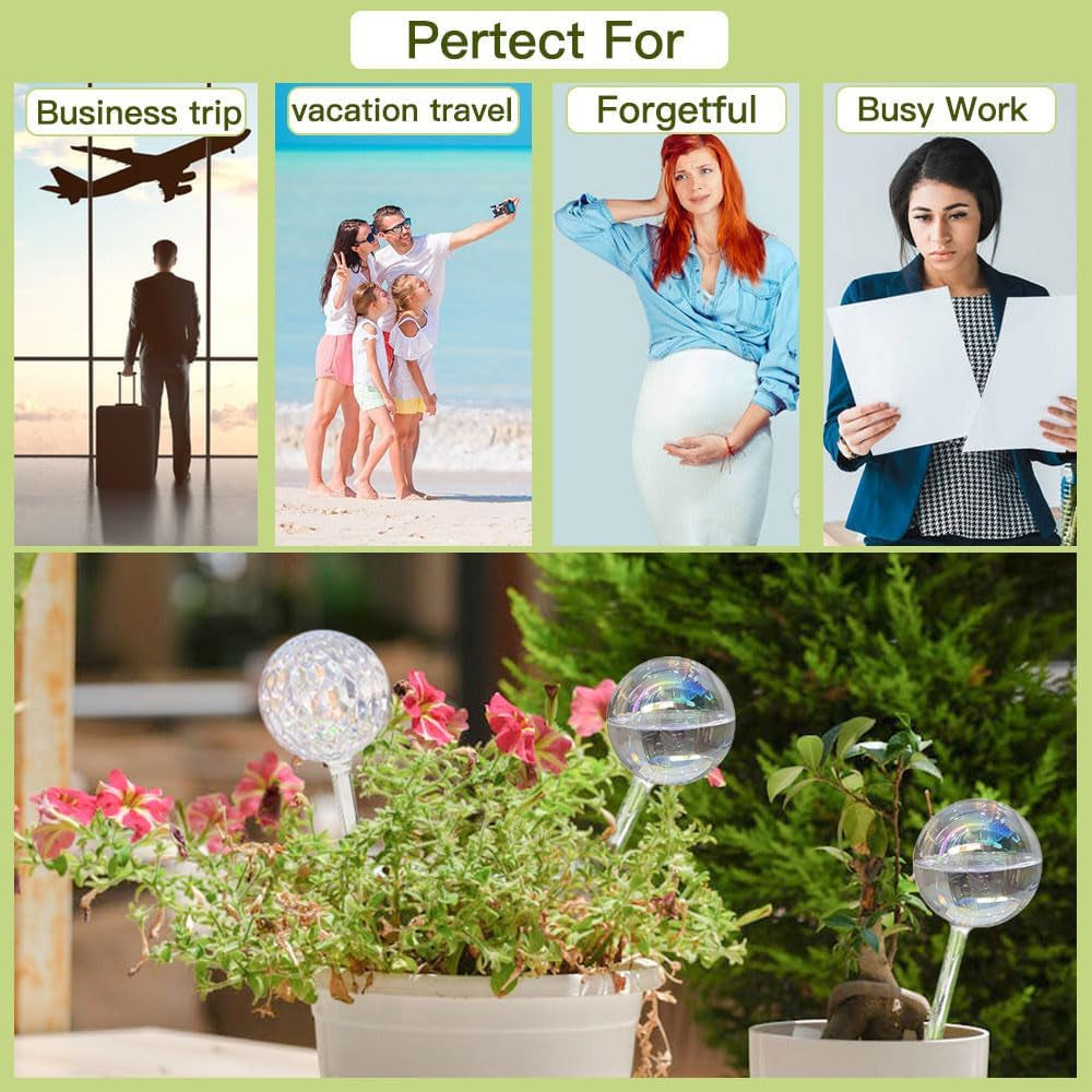 2-Pack Glass Watering Globes - 17oz, 2-Week Self-Watering for Plants (Iridescent