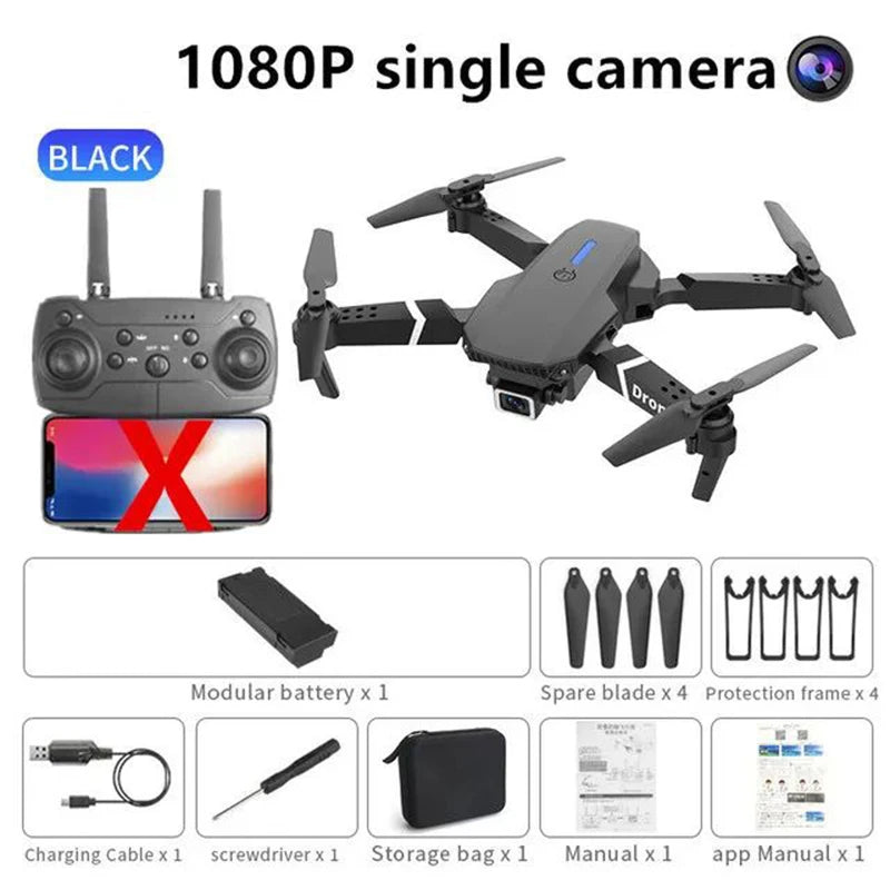 SkyVue Pro™ 2025 "4K FPV Drone with WiFi Live Feed – Foldable, Altitude Hold, 100m Range (E88 Pro Model)