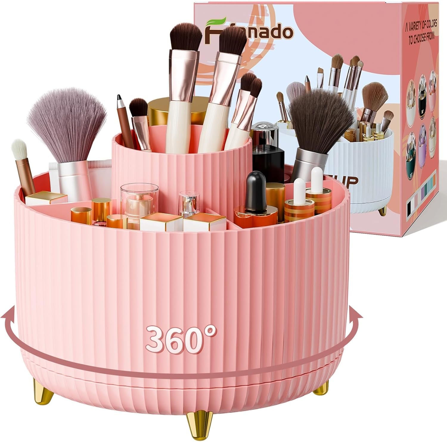 GlowSpin™ 360° Rotating Makeup Organizer - 5-Compartment Desktop Storage for Brushes, Lipsticks & Cosmetics