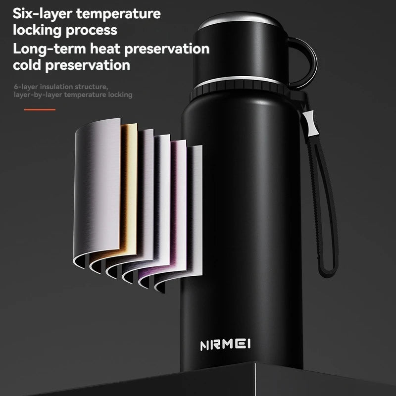 ThermoGuard Pro™ 2L Smart Water Bottle - 316 Stainless Steel Vacuum Flask with Temperature Display & Detachable Cup