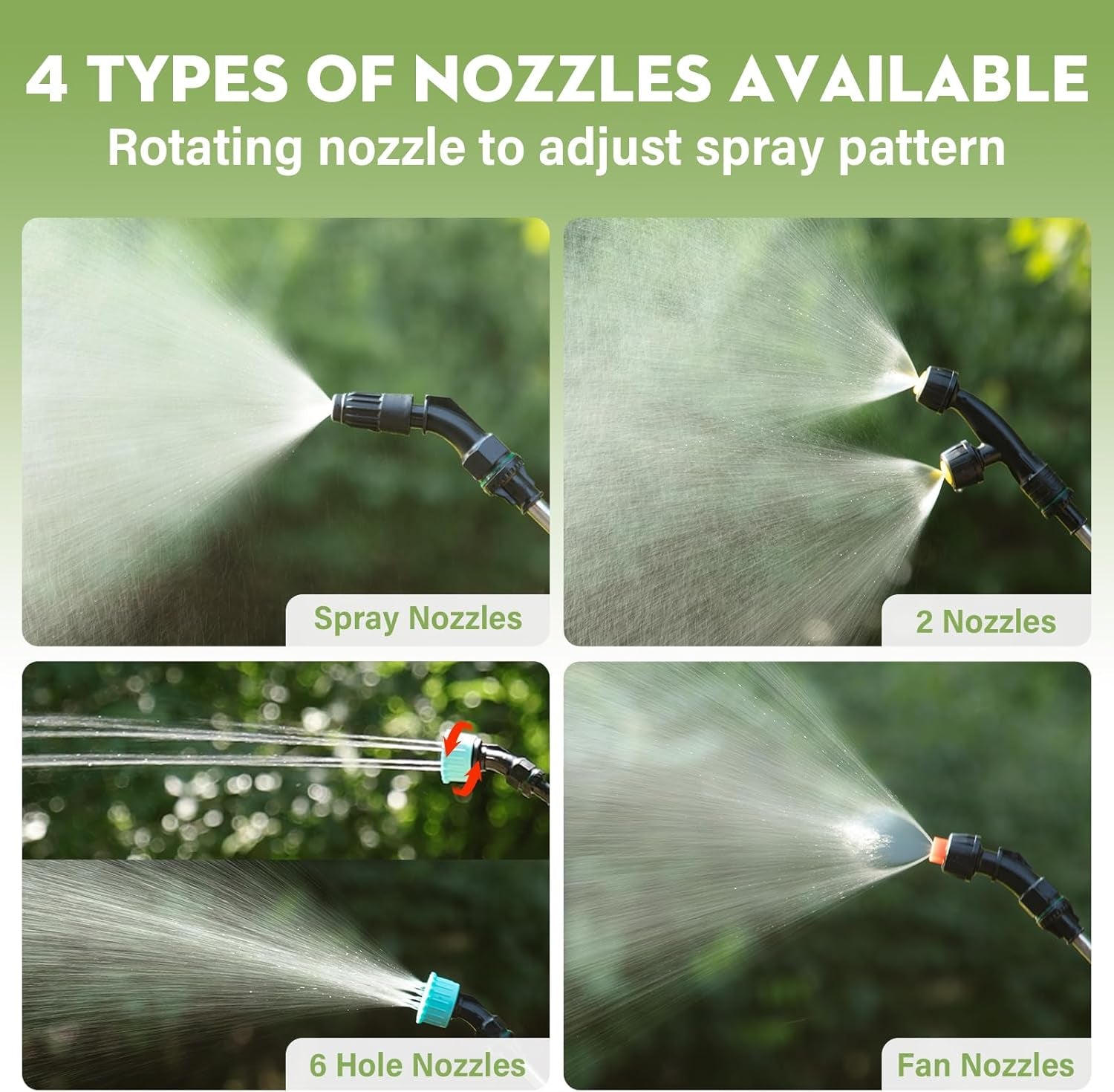 2-Gal Cordless Garden Sprayer - 4 Nozzles, Retractable Wand, 5H Runtime