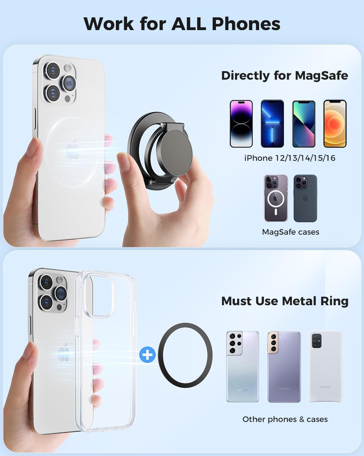 Gym-Proof Phone Grip - 360° Rotating Magnetic Ring for Workouts