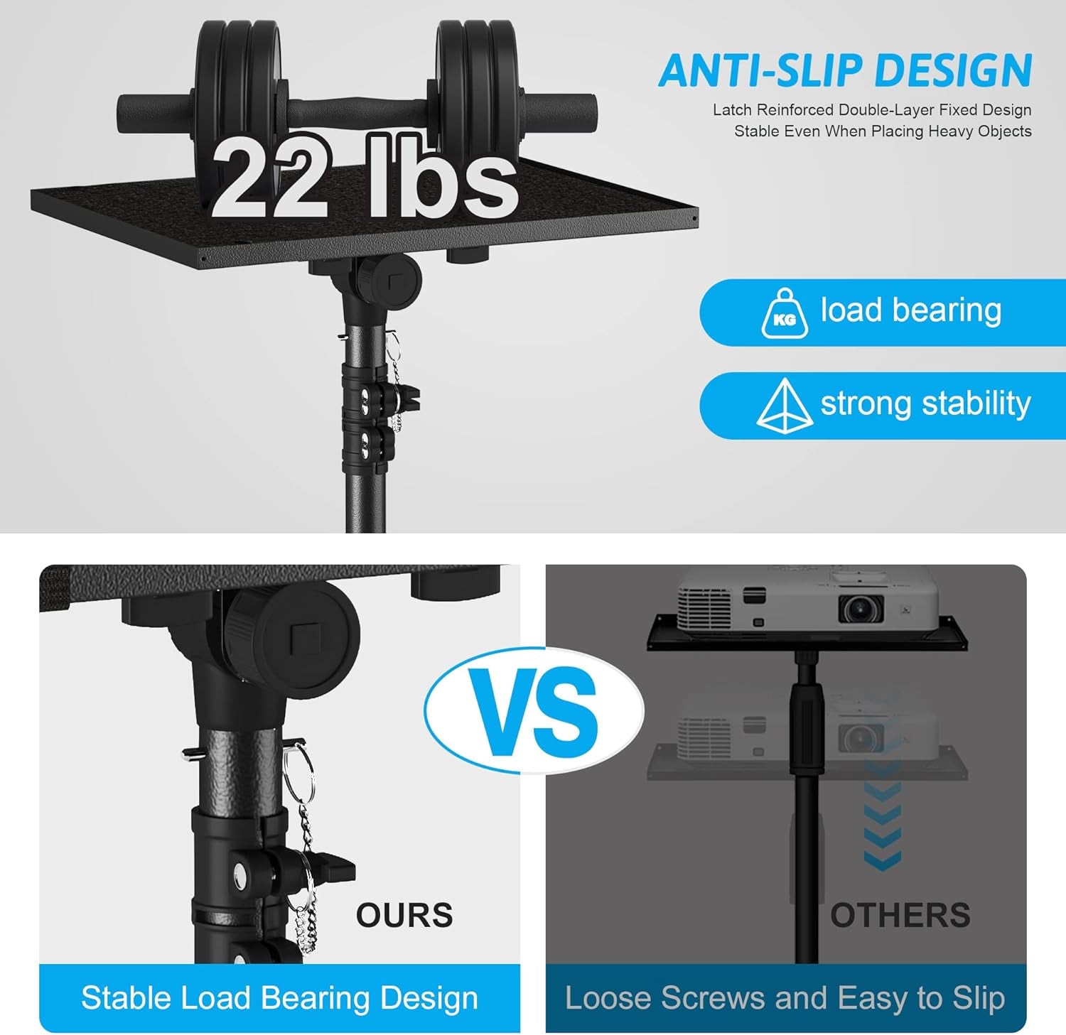Adjustable Projector Stand (23"-46") w/ Phone Holder - 22lb Capacity