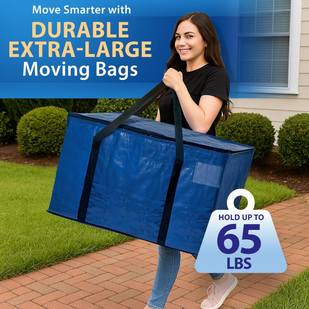 8-Pack Heavy Duty Moving Bags - 600D Fabric, Water-Resistant, Zippered (Blue)