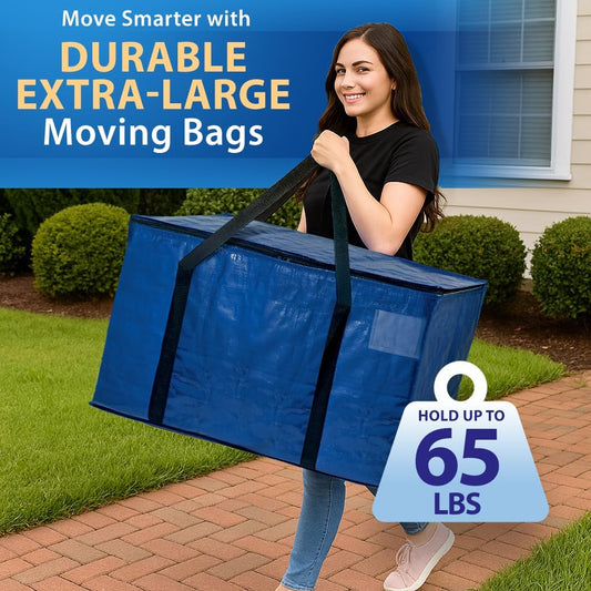 8-Pack Heavy Duty Moving Bags - 600D Fabric, Water-Resistant, Zippered (Blue)