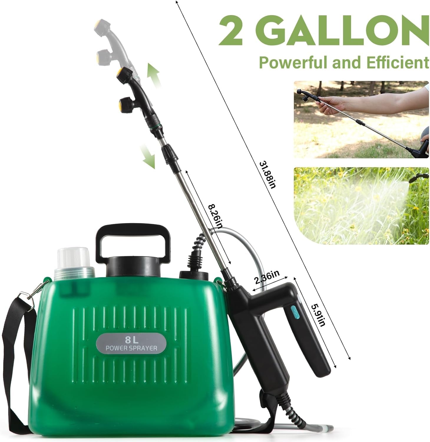 2-Gal Cordless Garden Sprayer - 4 Nozzles, Retractable Wand, 5H Runtime