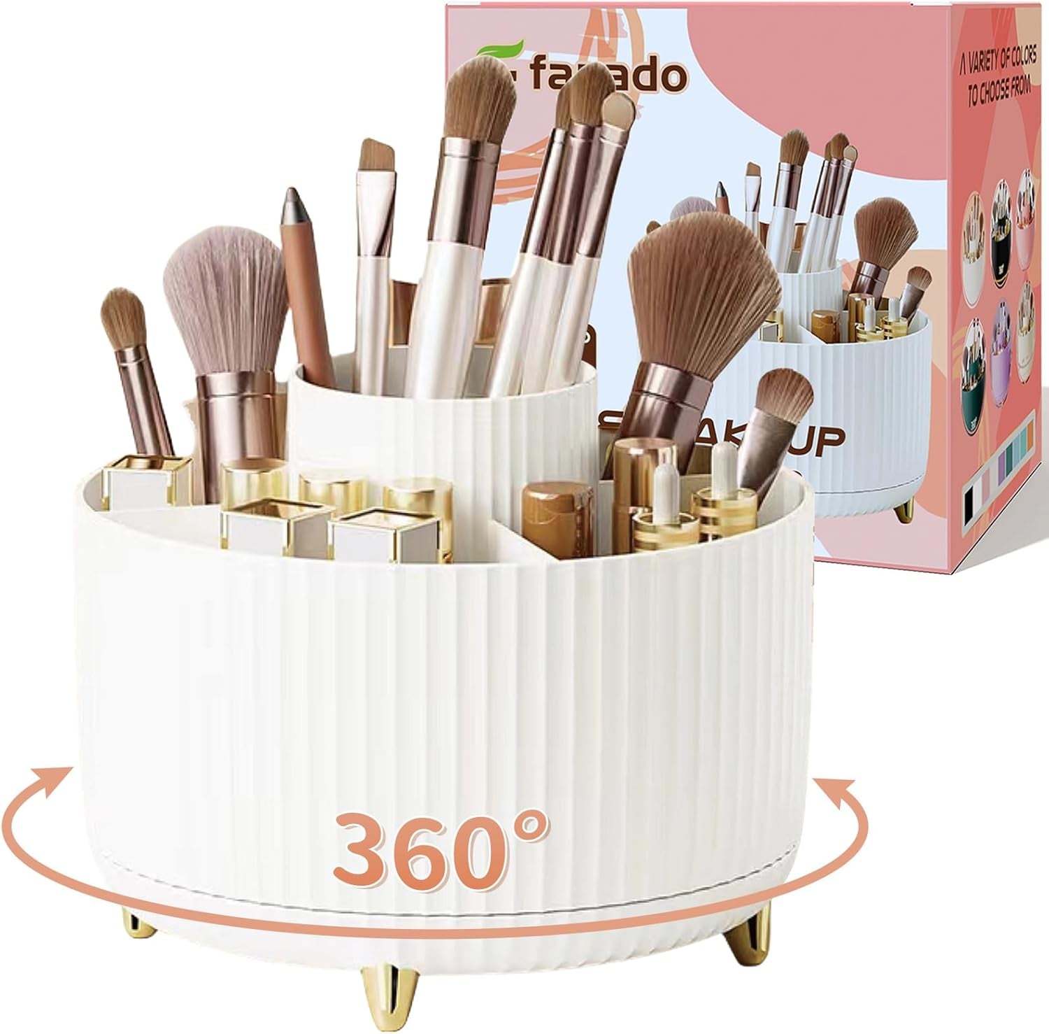 GlowSpin™ 360° Rotating Makeup Organizer - 5-Compartment Desktop Storage for Brushes, Lipsticks & Cosmetics