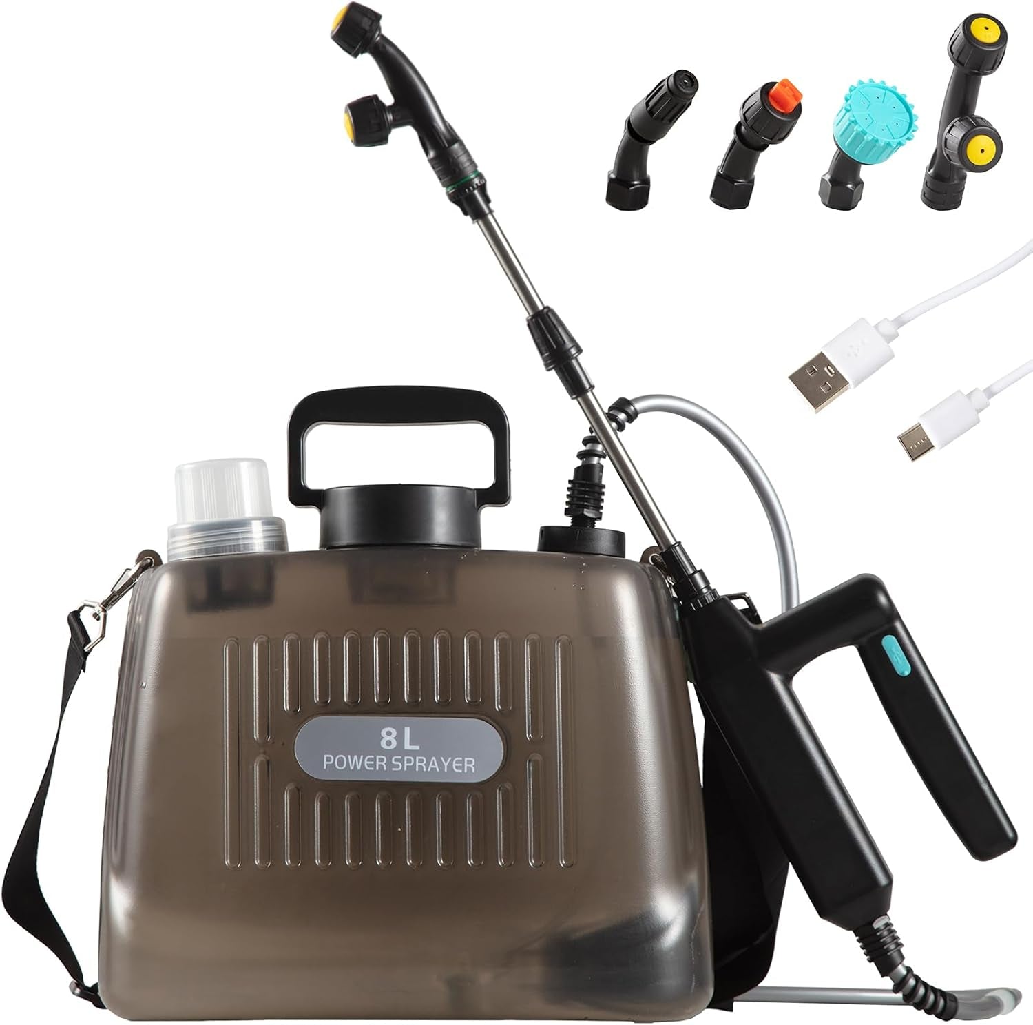 2-Gal Cordless Garden Sprayer - 4 Nozzles, Retractable Wand, 5H Runtime