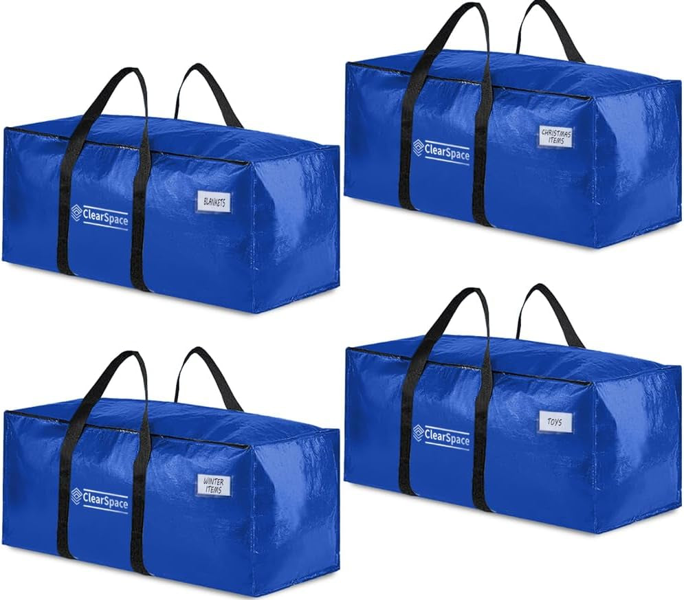 8-Pack Heavy Duty Moving Bags - 600D Fabric, Water-Resistant, Zippered (Blue)