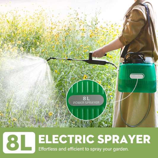 2-Gal Cordless Garden Sprayer - 4 Nozzles, Retractable Wand, 5H Runtime