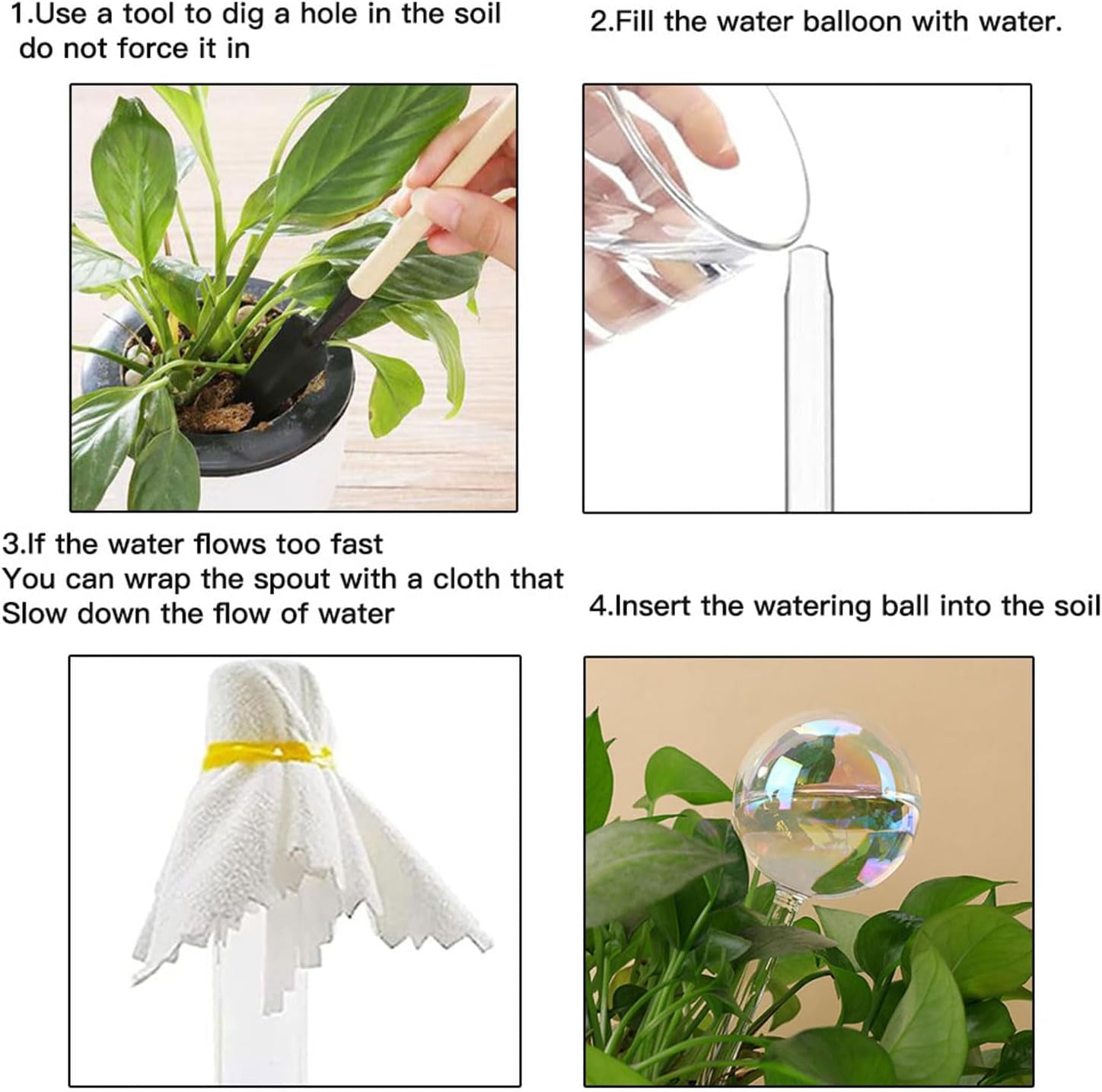 2-Pack Glass Watering Globes - 17oz, 2-Week Self-Watering for Plants (Iridescent
