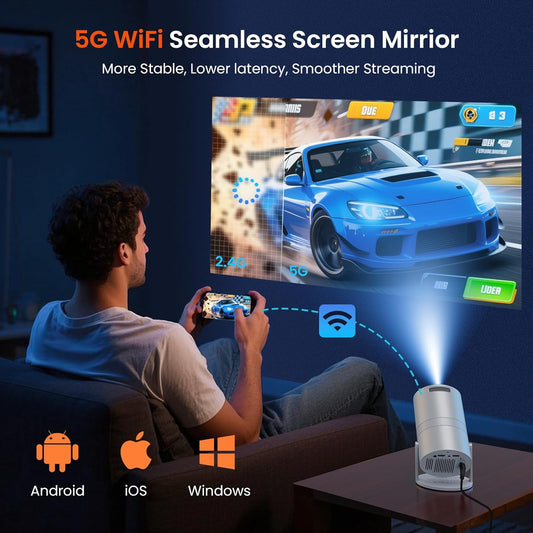 WISHOLY Mini Projector - WiFi/Bluetooth, 180° Rotation & Auto Keystone