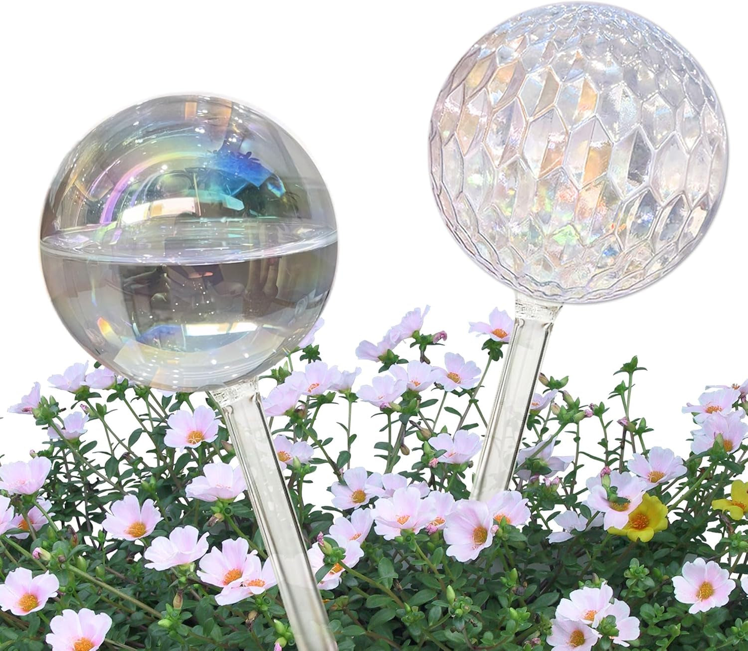 2-Pack Glass Watering Globes - 17oz, 2-Week Self-Watering for Plants (Iridescent