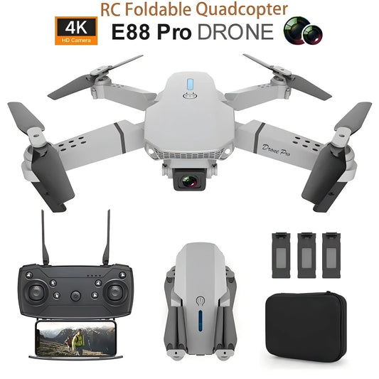 SkyVue Pro™ 2025 "4K FPV Drone with WiFi Live Feed – Foldable, Altitude Hold, 100m Range (E88 Pro Model)