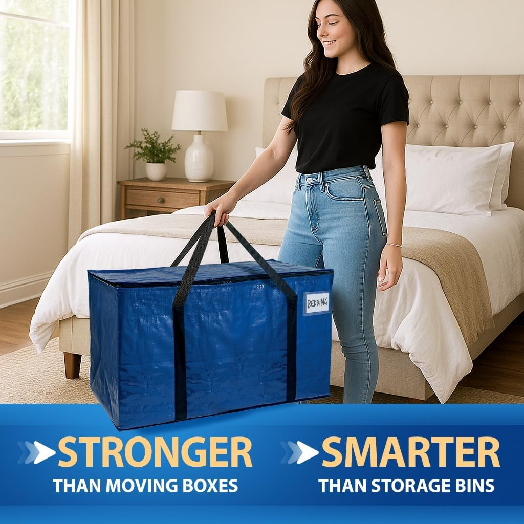 8-Pack Heavy Duty Moving Bags - 600D Fabric, Water-Resistant, Zippered (Blue)