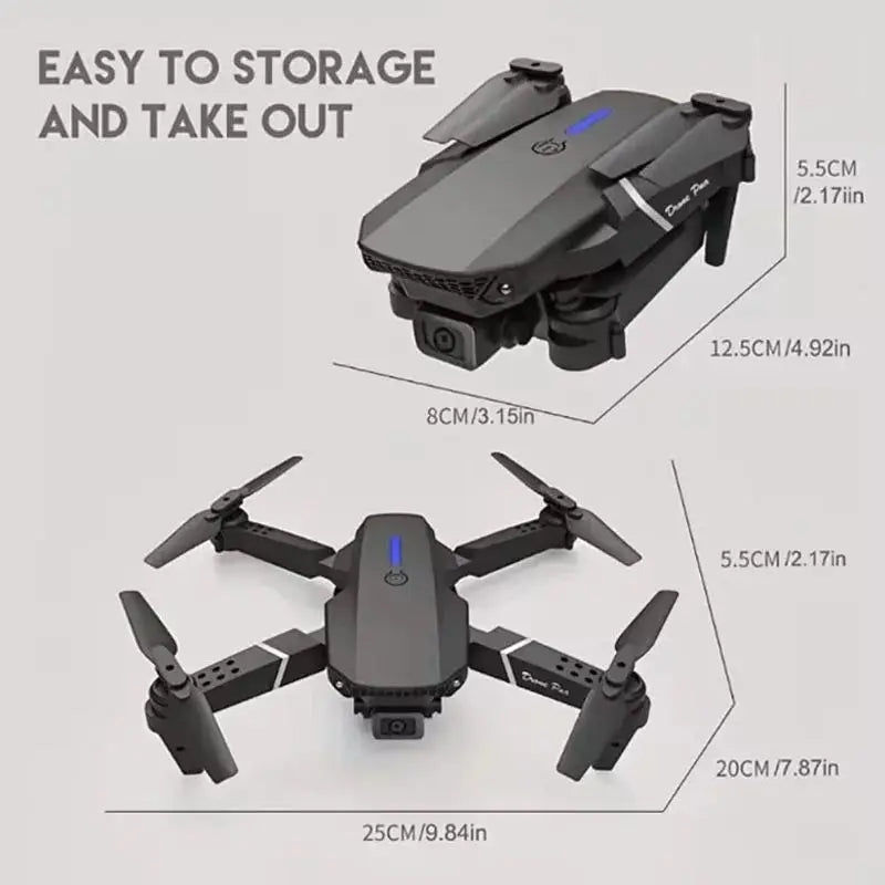 SkyVue Pro™ 2025 "4K FPV Drone with WiFi Live Feed – Foldable, Altitude Hold, 100m Range (E88 Pro Model)