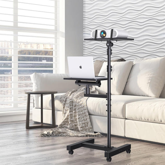 Height-Adjustable Laptop Cart - 360° Casters, 180° Tilt Trays