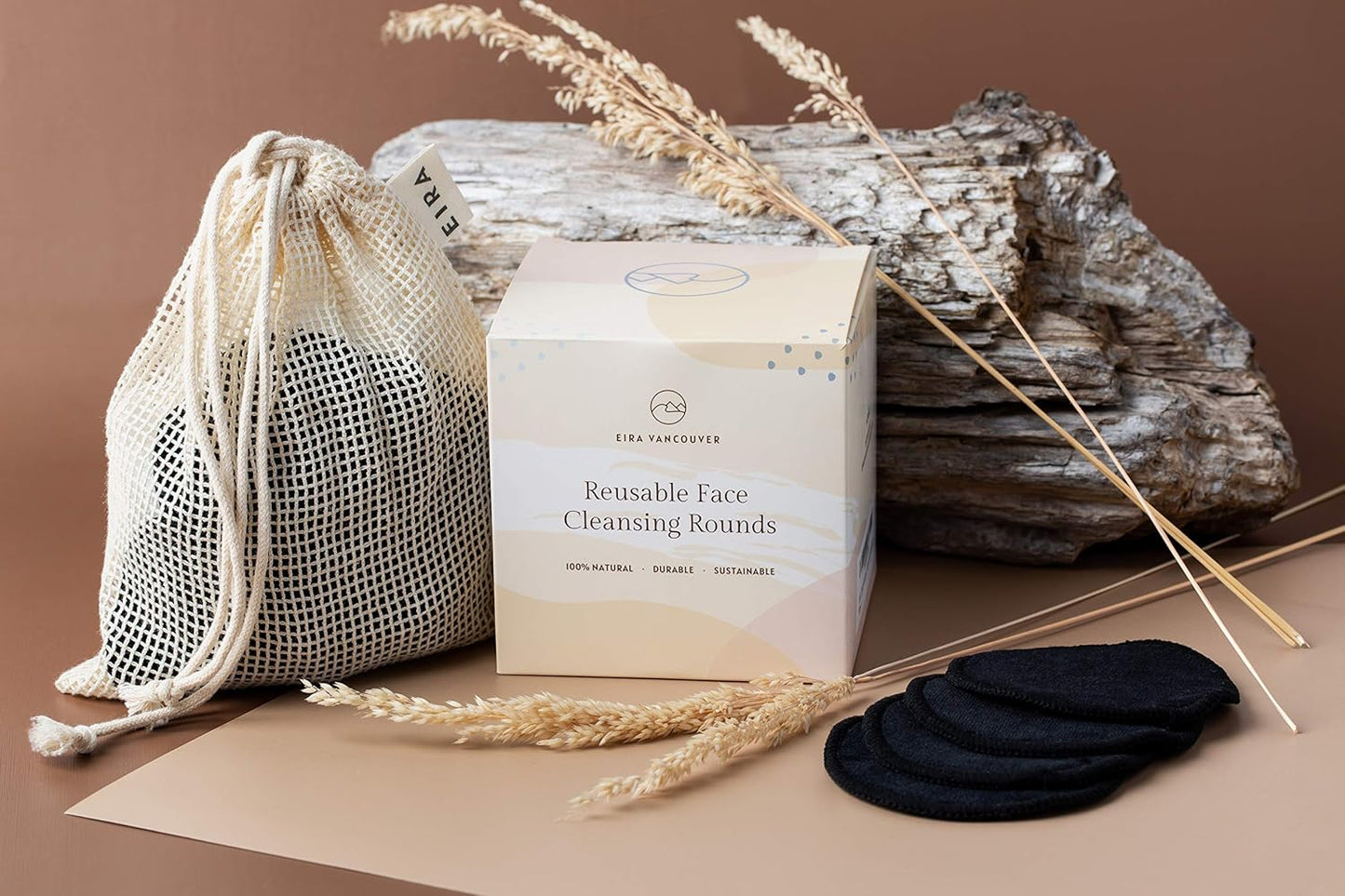 Eira's Reusable Makeup Pads - Black Bamboo Rounds with Wooden Holder