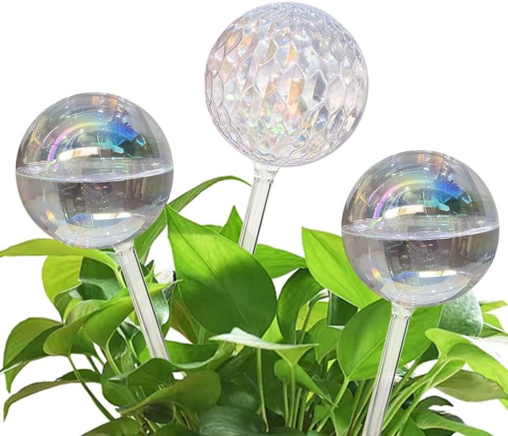 2-Pack Glass Watering Globes - 17oz, 2-Week Self-Watering for Plants (Iridescent