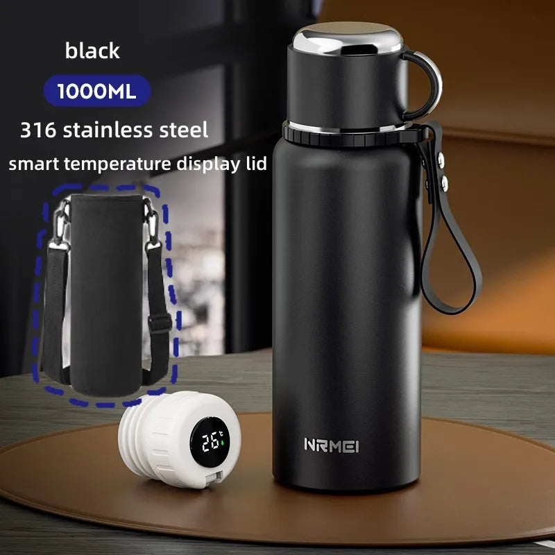 ThermoGuard Pro™ 2L Smart Water Bottle - 316 Stainless Steel Vacuum Flask with Temperature Display & Detachable Cup