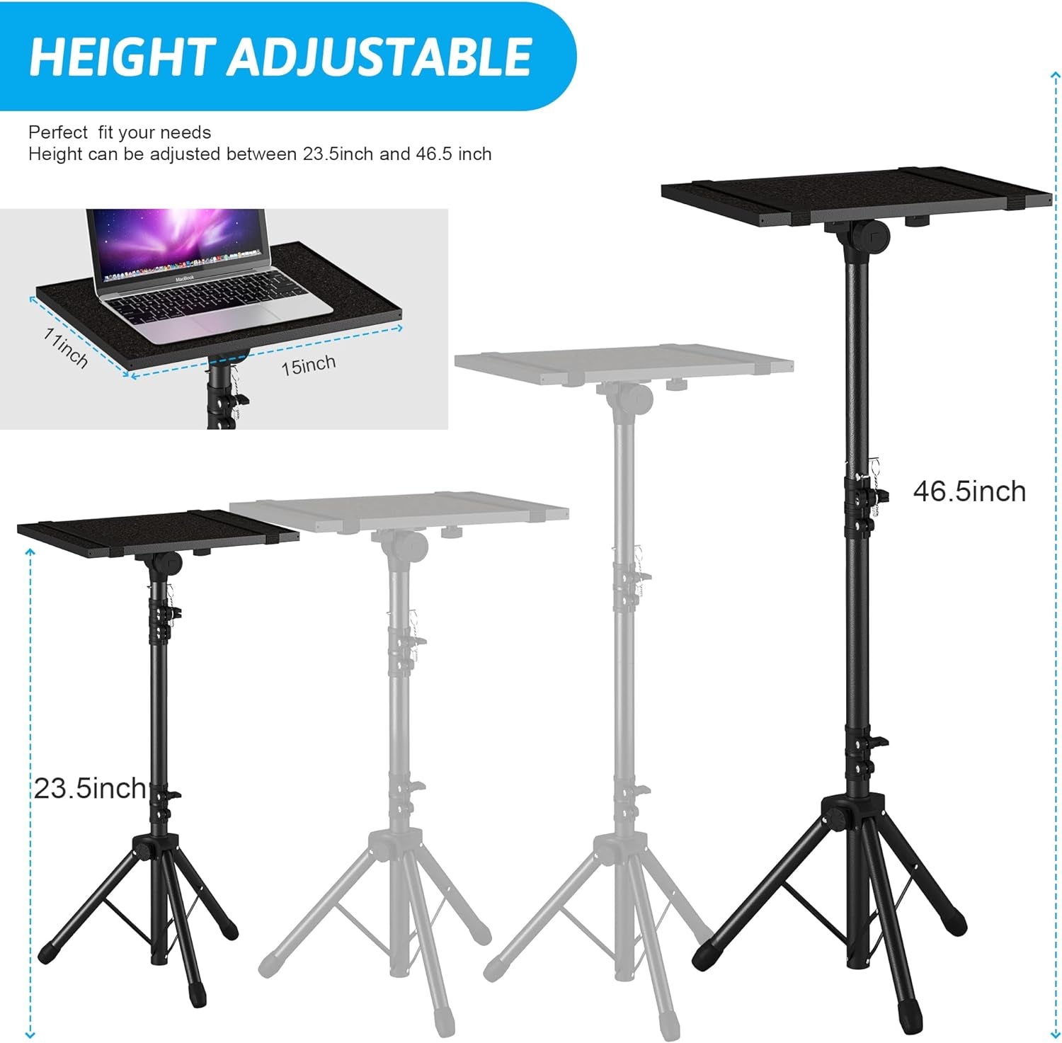 Adjustable Projector Stand (23"-46") w/ Phone Holder - 22lb Capacity