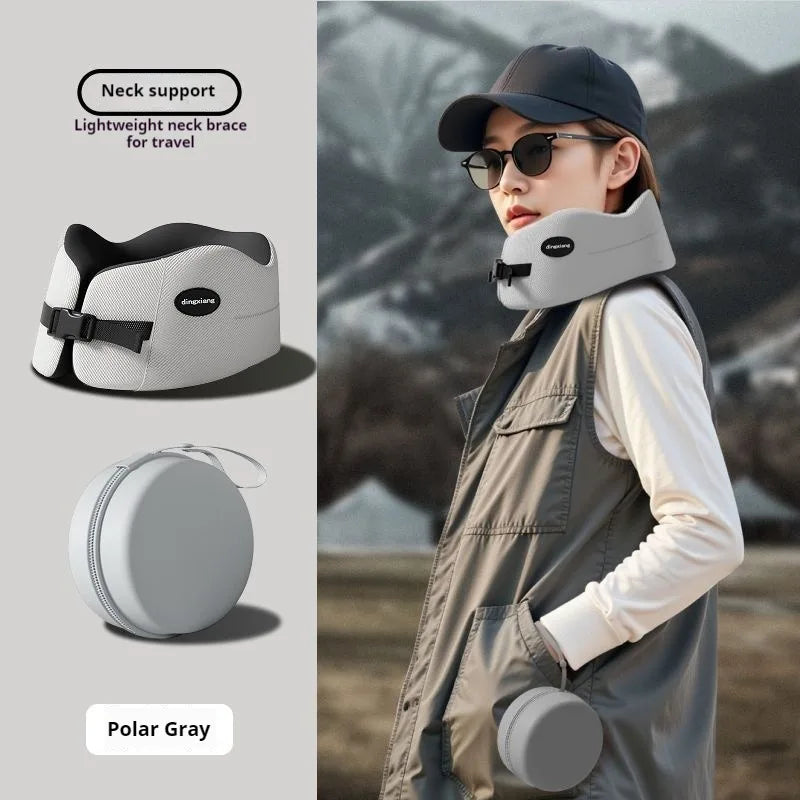 AeroRest™ Smart Neck Pillow - Ergonomic Memory Foam Design with Adjustable Chin Support (Grey/Blue)