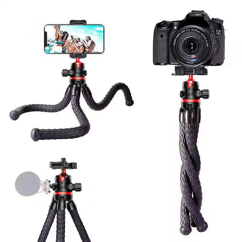 OctoFlex Pro™ *"2-in-1 Octopus Tripod – Bendable Legs + Phone/DSLR Mount, Cold Shoe for Lighting