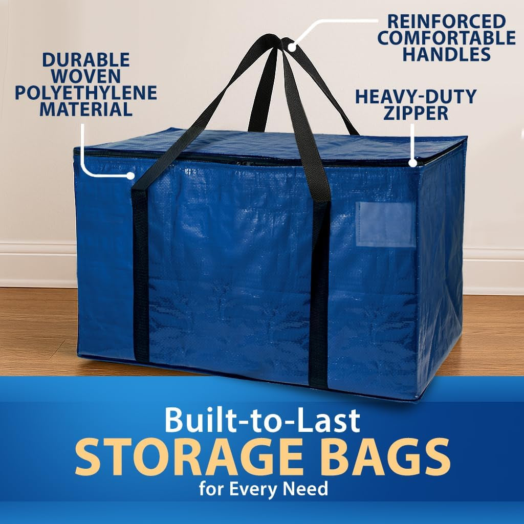 8-Pack Heavy Duty Moving Bags - 600D Fabric, Water-Resistant, Zippered (Blue)