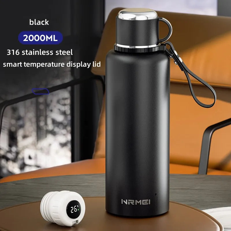 ThermoGuard Pro™ 2L Smart Water Bottle - 316 Stainless Steel Vacuum Flask with Temperature Display & Detachable Cup