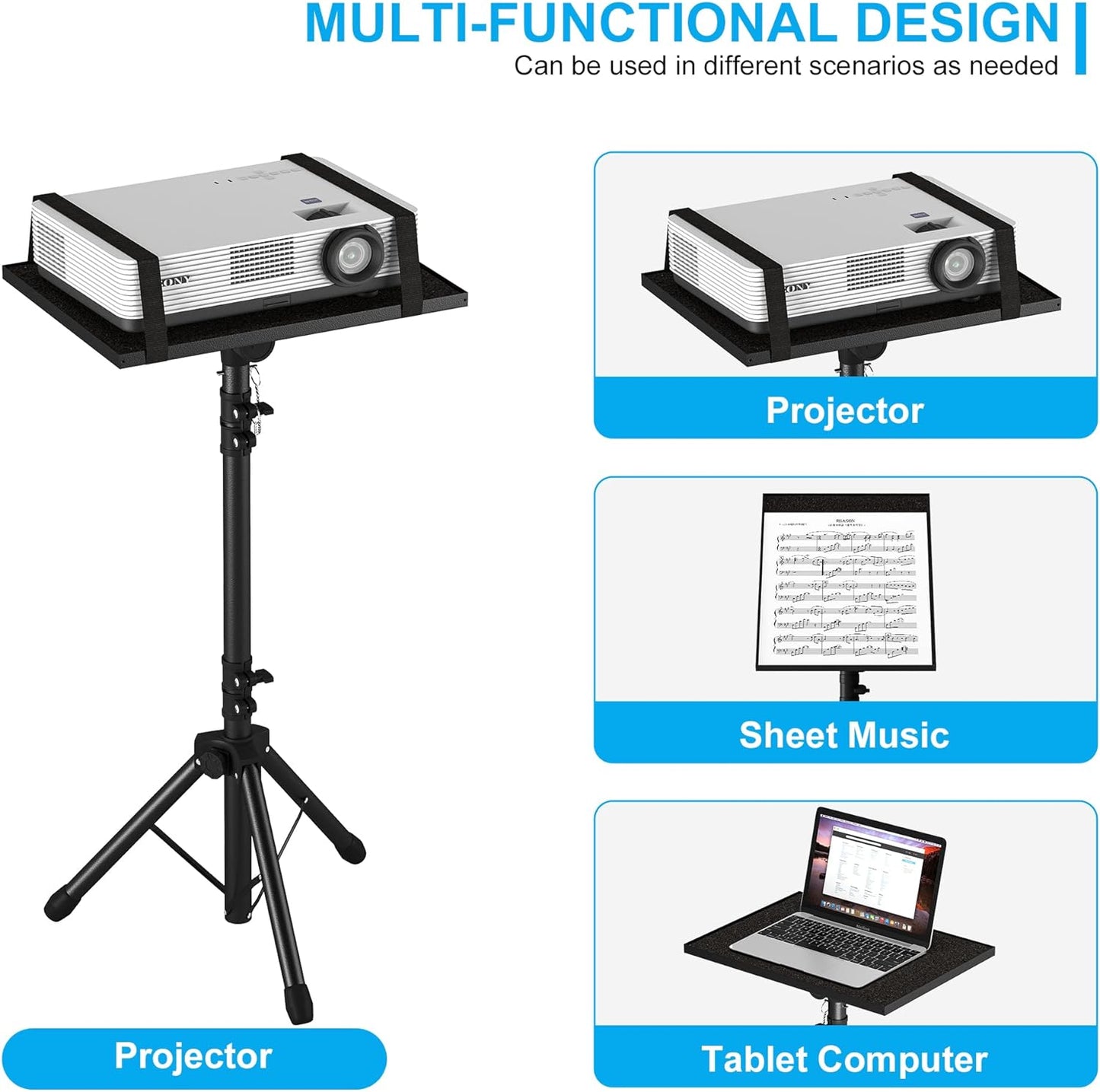 Adjustable Projector Stand (23"-46") w/ Phone Holder - 22lb Capacity