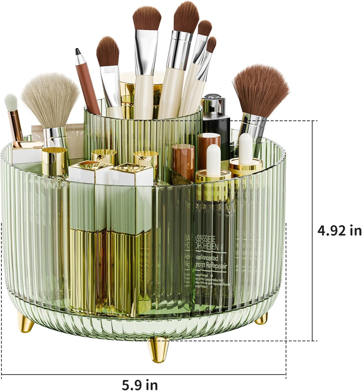 GlowSpin™ 360° Rotating Makeup Organizer - 5-Compartment Desktop Storage for Brushes, Lipsticks & Cosmetics